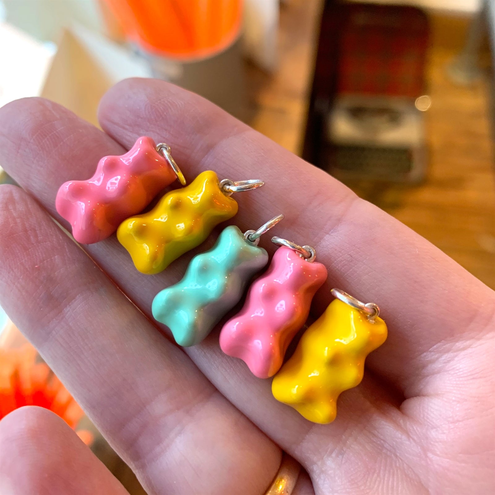 Neutral Colored Velvet Gummy Bear Charms with Eye Pins (12mm x 18mm)