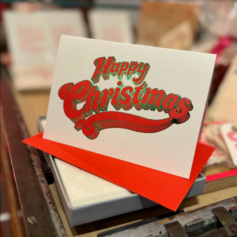Happy Christmas Card Red & Green Foil