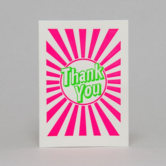 Thank you with stripes - bright green with fluoro pink stripes