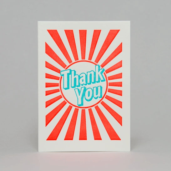 Thank you with stripes - turquoise blue with fluoro orange stripes