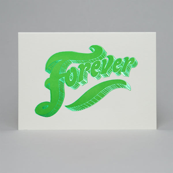 Forever letterpress & foil card in bright green & green foil
